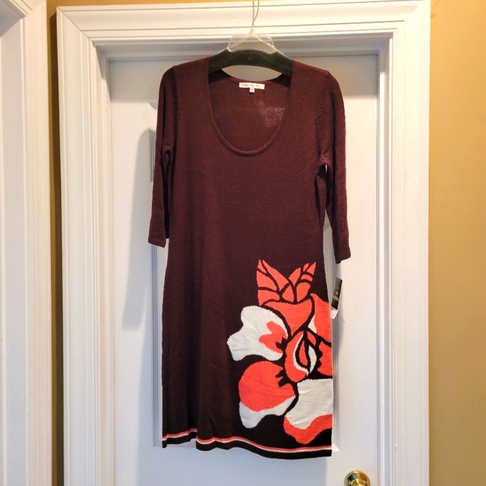 Sandra Darren sweater dress. Brown and coral new with tags size large